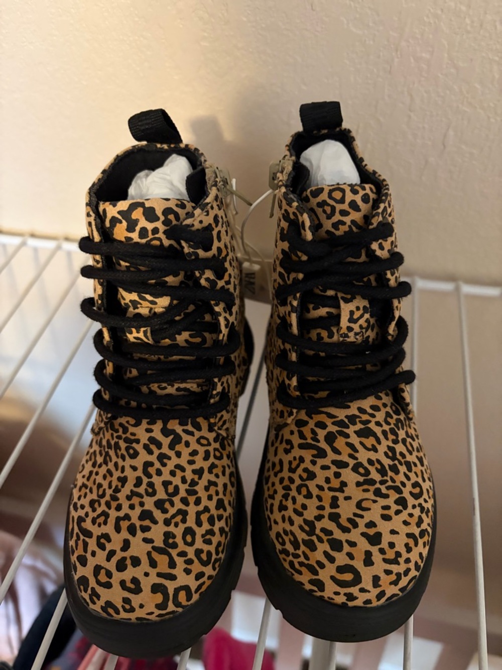 Zara Kids Leopard Print Boots in Tan and Black